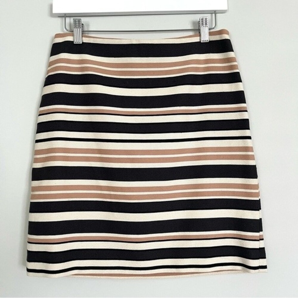 Loft Tan and Navy Striped Pencil Mini Skirt, Size 0